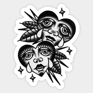 Traditional Heart Faces Tattoo Piece Sticker